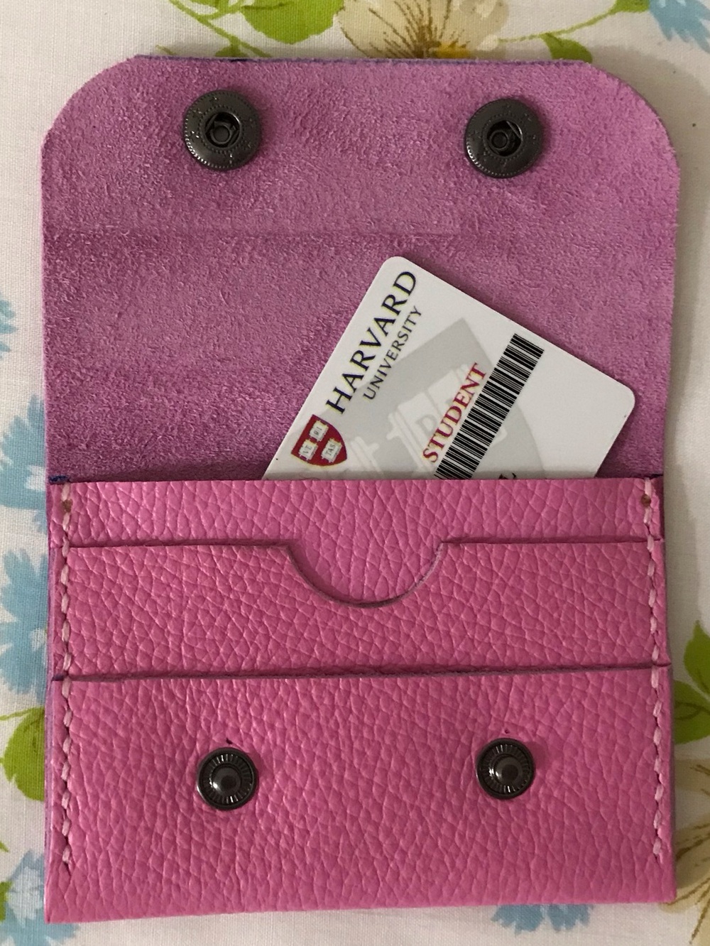Handmade Genuine Pink Leather Card Wallet - Women Accessories